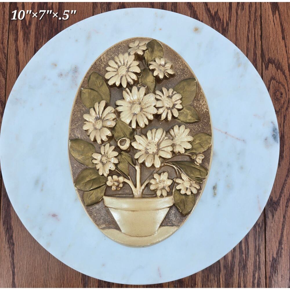 Vintage MCM Chalkware Floral Wall Hangs Set of 2